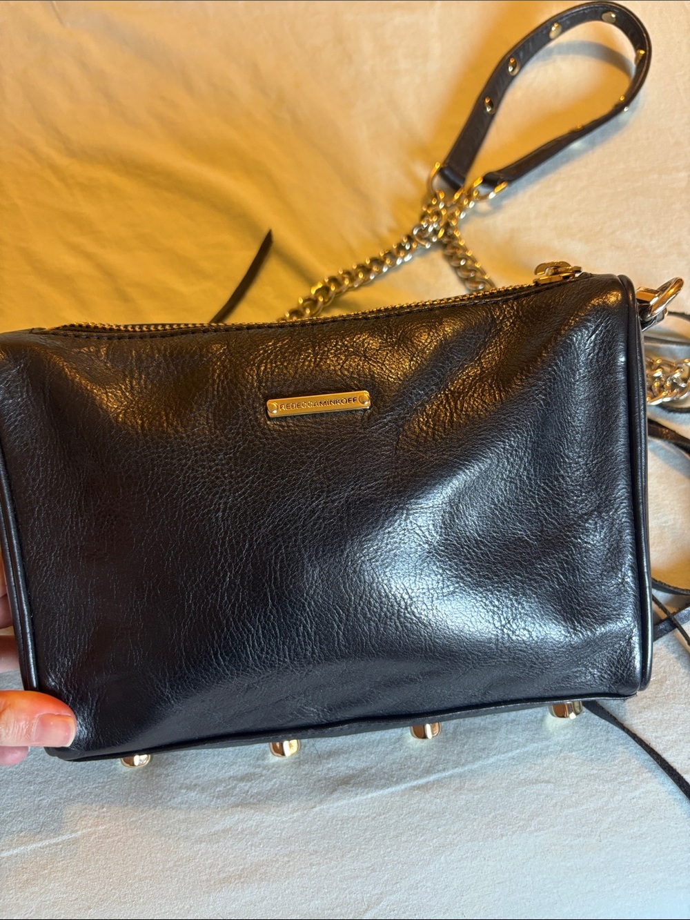 Rebecca Minkoff 3 zipper Black Leather Crossbody Bag with Gold Hardware - Picture 6 of 7